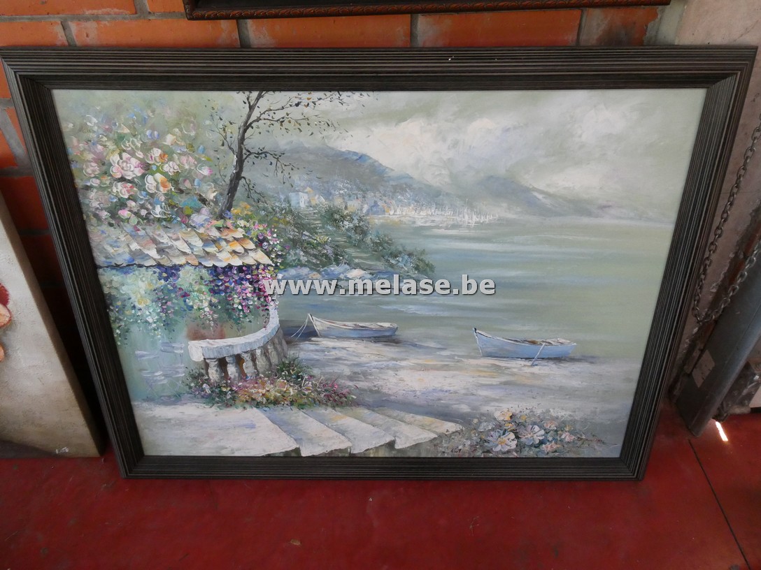 Aquarel in kader "zicht op een bergmeer"