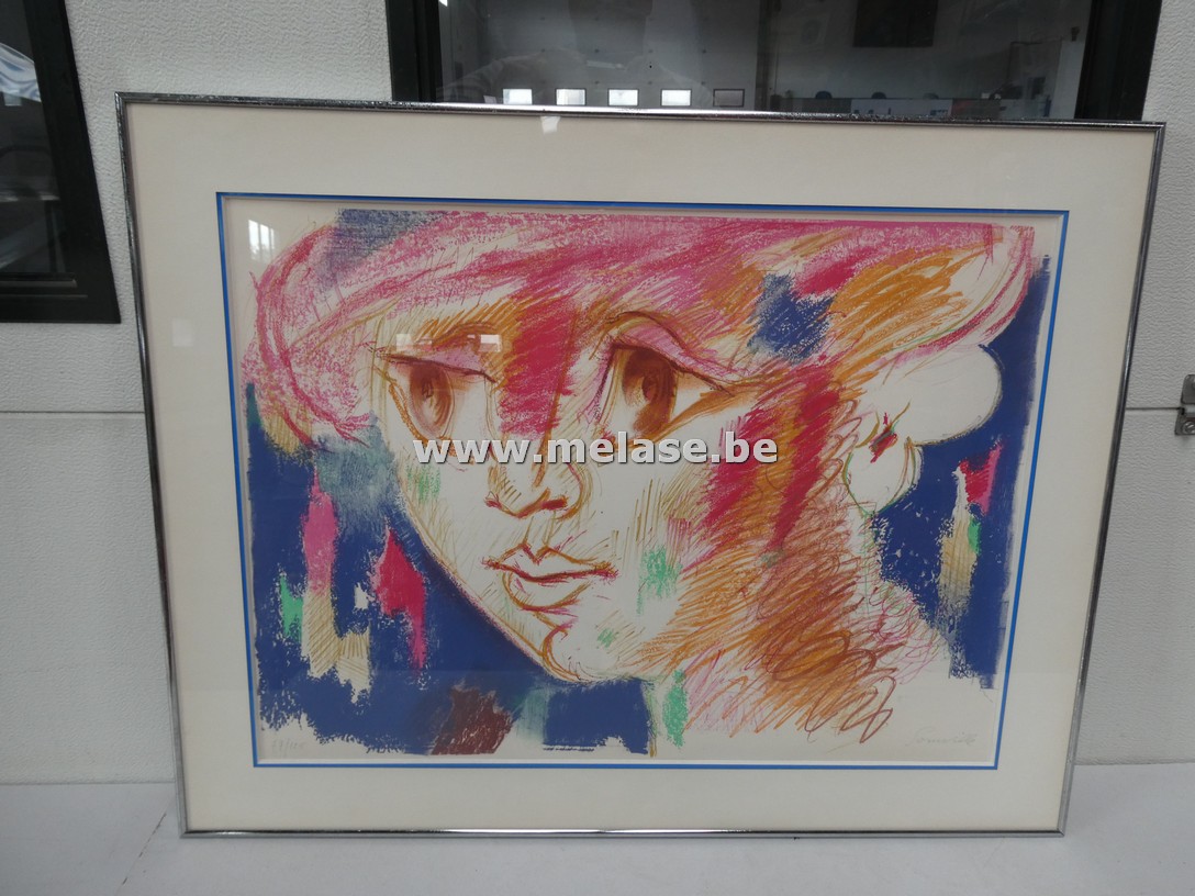 Litho achter glas "personage"