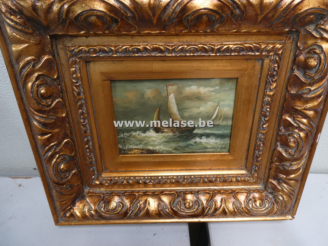 Schilderij in vergulde kader "zeilboten"