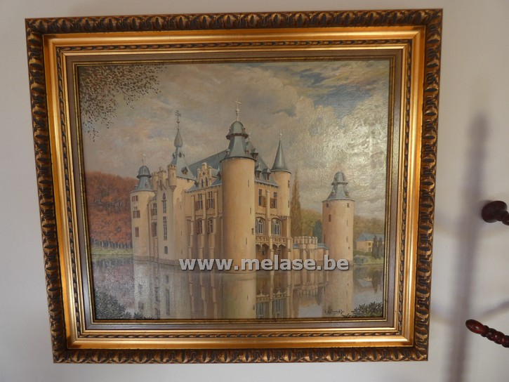 Schilderij in kader "Kasteel met vijver"