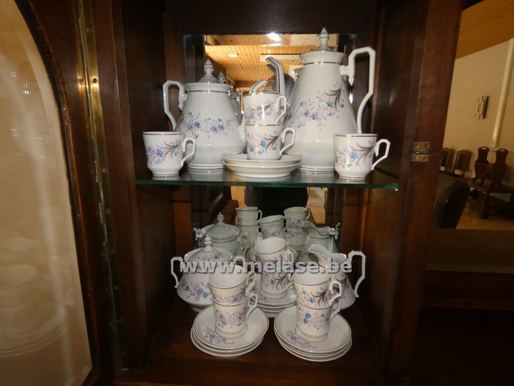 Koffieservies "paars/blauw gebloemd"